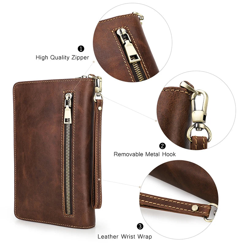 CONTACT'S Men's Clutch Bag Large Capacity Genuine Leather Male Wallet Bag Zipper Card Purse Document Holder Passport Cover Walet
