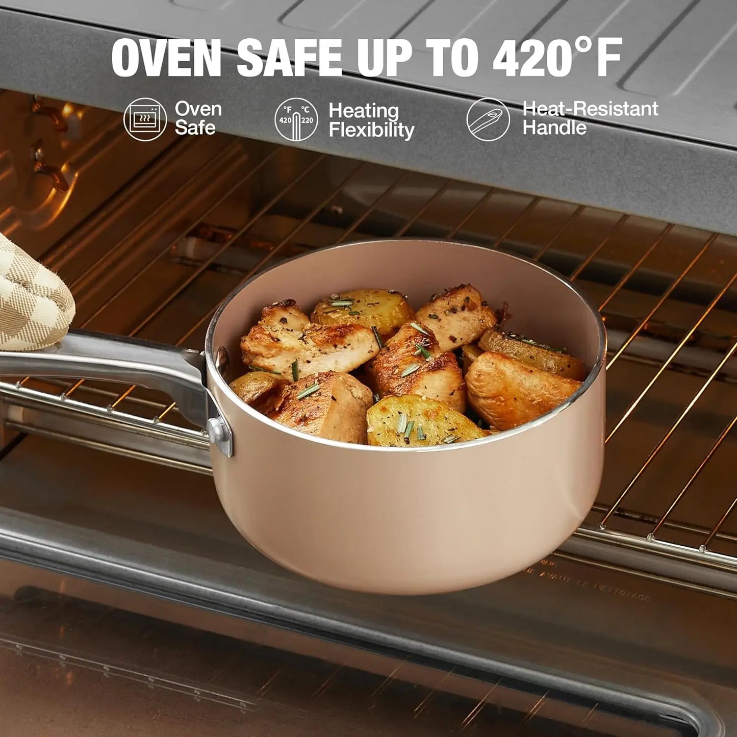 HLAFRG 1QT Nonstick Saucepan with Lid, Ceramic Coating, 100% APEO & PFOA-Free,Cream White Pan with Stainless Steel Handle