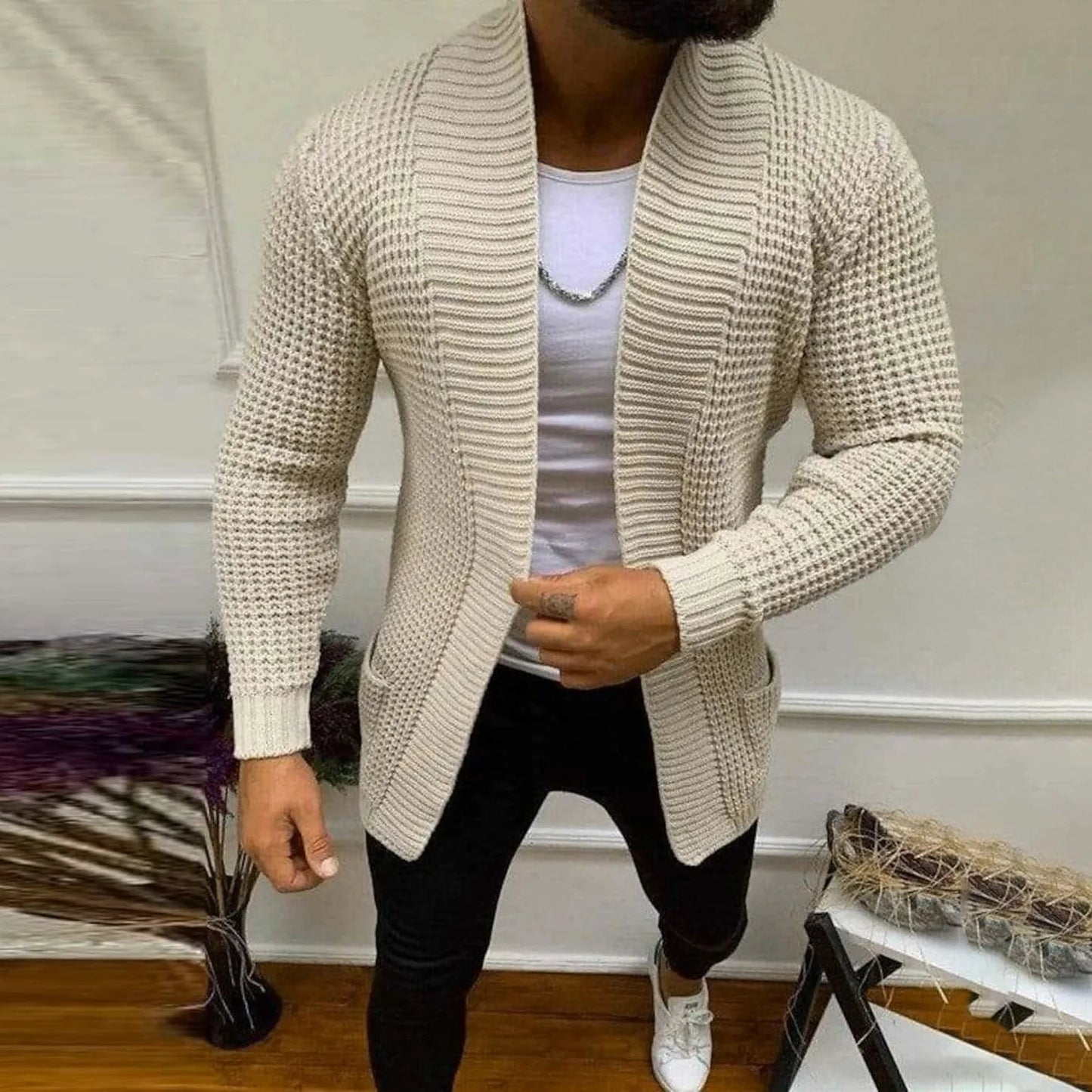 Men Striped Knitted Cardigan Business Casual Long Sleeve Knitting Jacket Spring Autumn Solid Color Fashion Male Long Sweaters