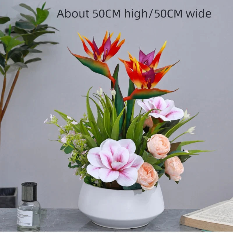 High-End Hotel Home Round Table Turntable Middle Flower Restaurant Imitation Flower Living Room Decoration Ceramic Vase Decor