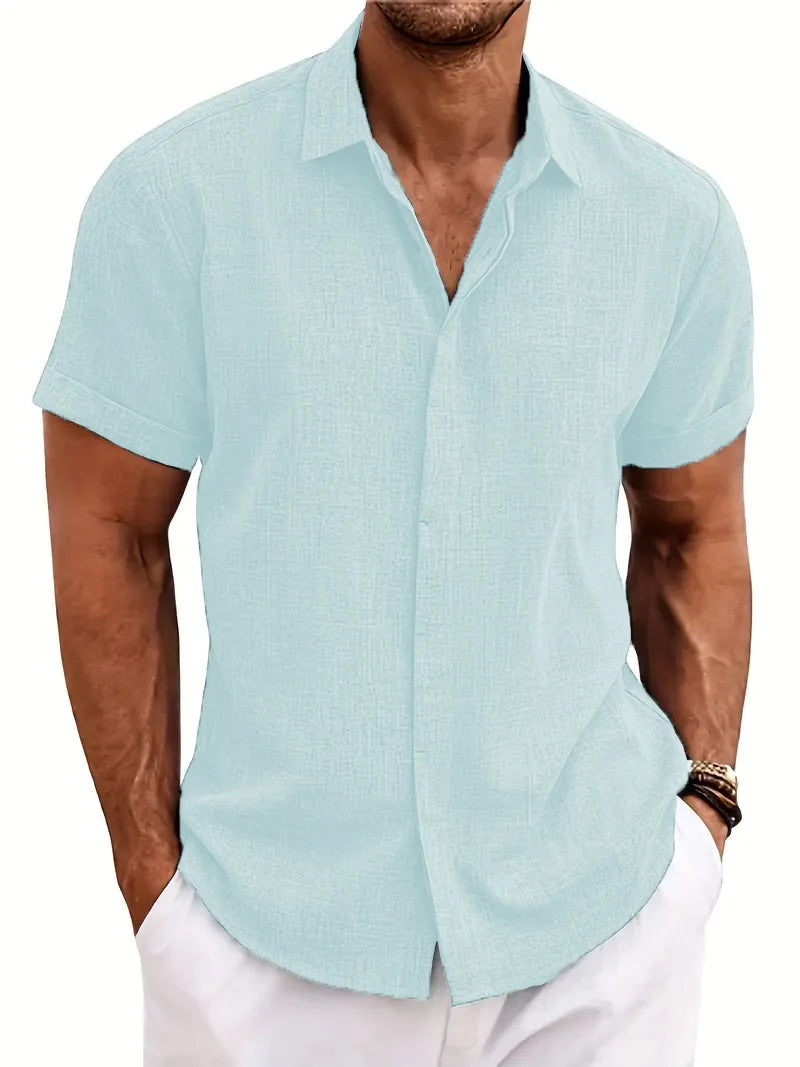 Summer Casual Men's Short-sleeved shirt fashion European style daily street outdoor beach lapel cardigan cool Solid color Tops