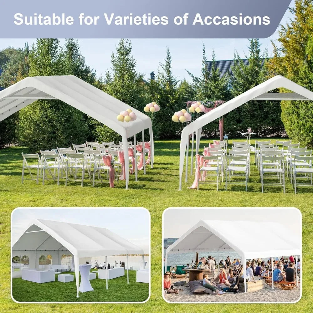 Gazebo Canopy Tent for Parties Heavy Duty 20'x20' Car Tent Metal Carport Portable Garage With Removable Sidewalls White Pergola