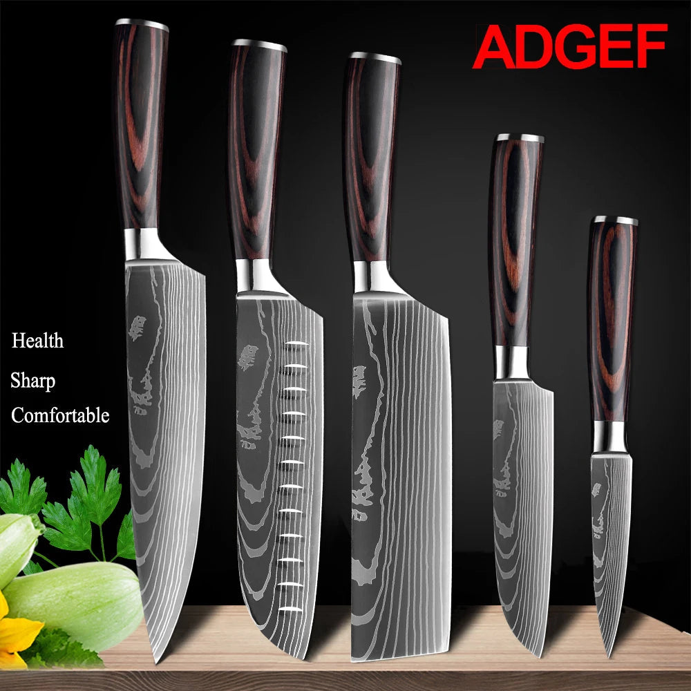 Sharp Japanese Kitchen Knife Set, Chef Knives, Laser Damascus Pattern, Sharp Cleaver, Slicing Utility Knife, Dropshipping