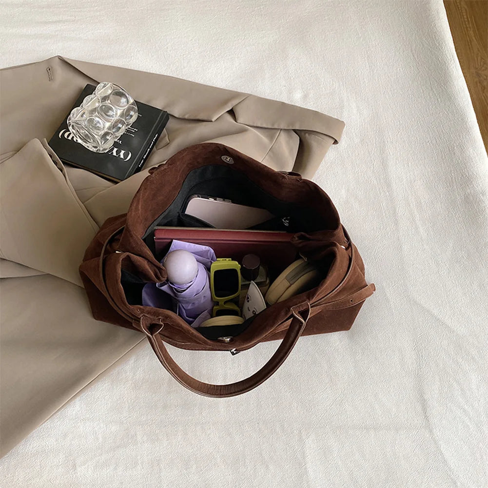 Design Handbag for Women High-capacity Commuting Bag Fashionable Faux Suede Tote Bag Vintage Top Handle Bag Retro Shoulder Bag