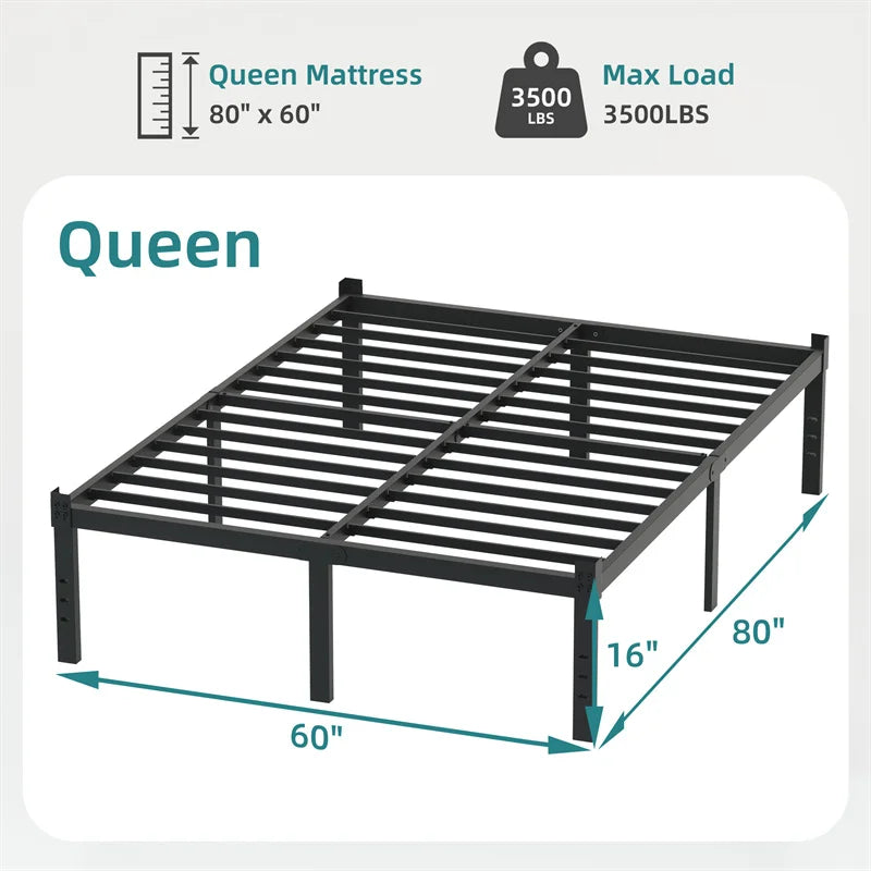 Metal Classic Iron Bed Frame Mattress Under Bed Storage No Box Spring Needed Singe Full Queen King Size Sturdy Steel Slat Suppor