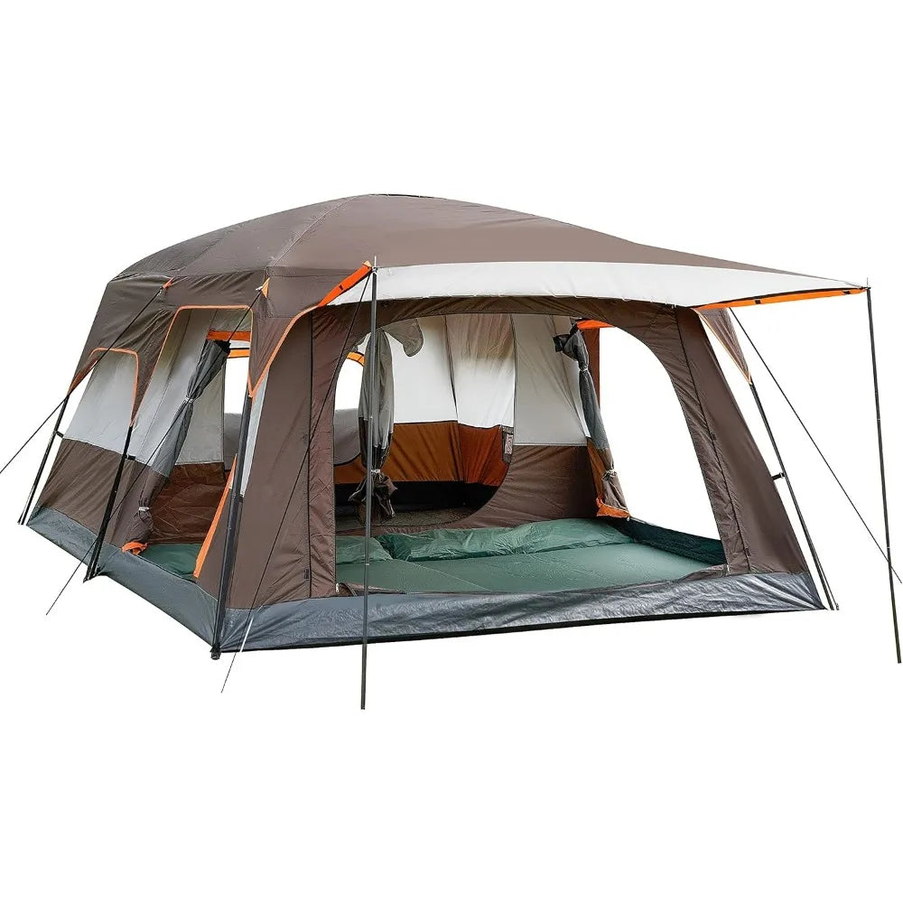 Extra Large Tent 10-12 Person(A),Family Cabin Tents,2 Rooms,3 Doors and 3 Windows with Mesh Straight Wall Waterproof, Large Tent