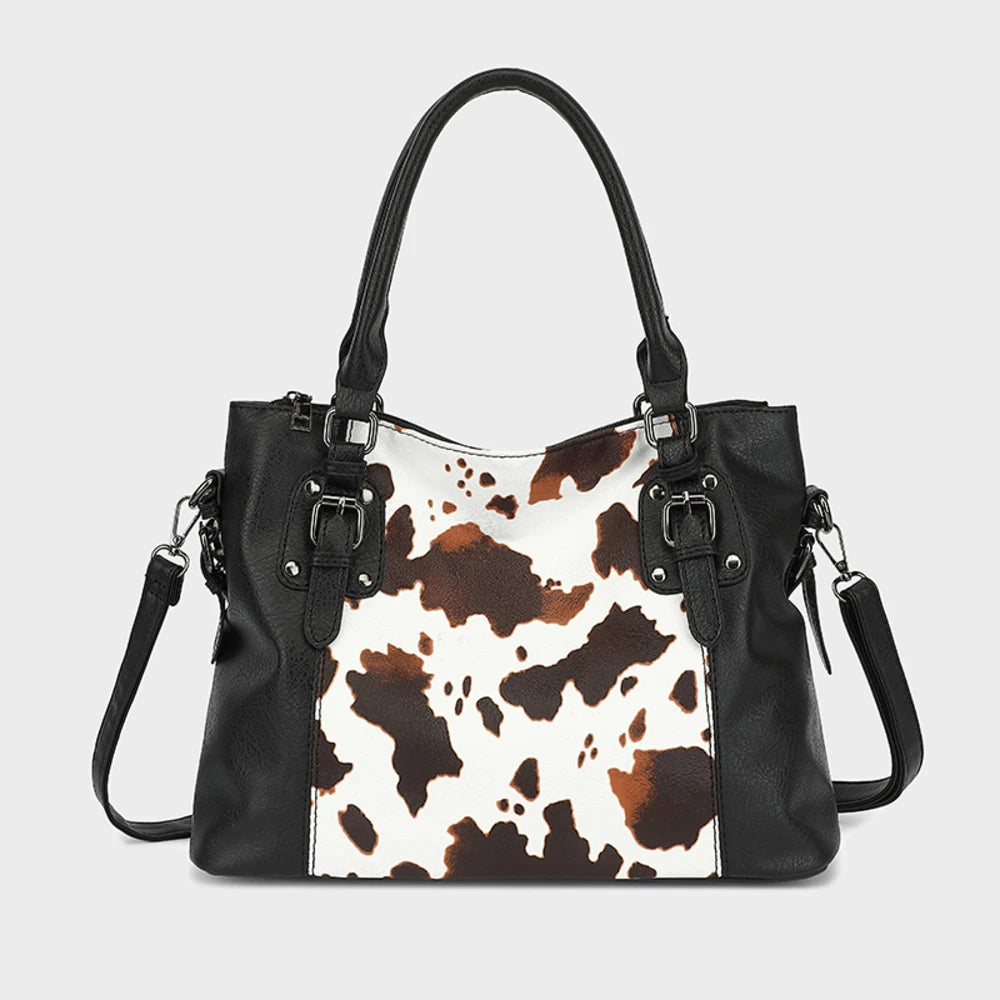 Purses Tote Bag For Women, Handbags PU Leather Large Shoulder Bag, Cow Pattern Work Bags With Multi-Pockets, Designer Hobo Satc