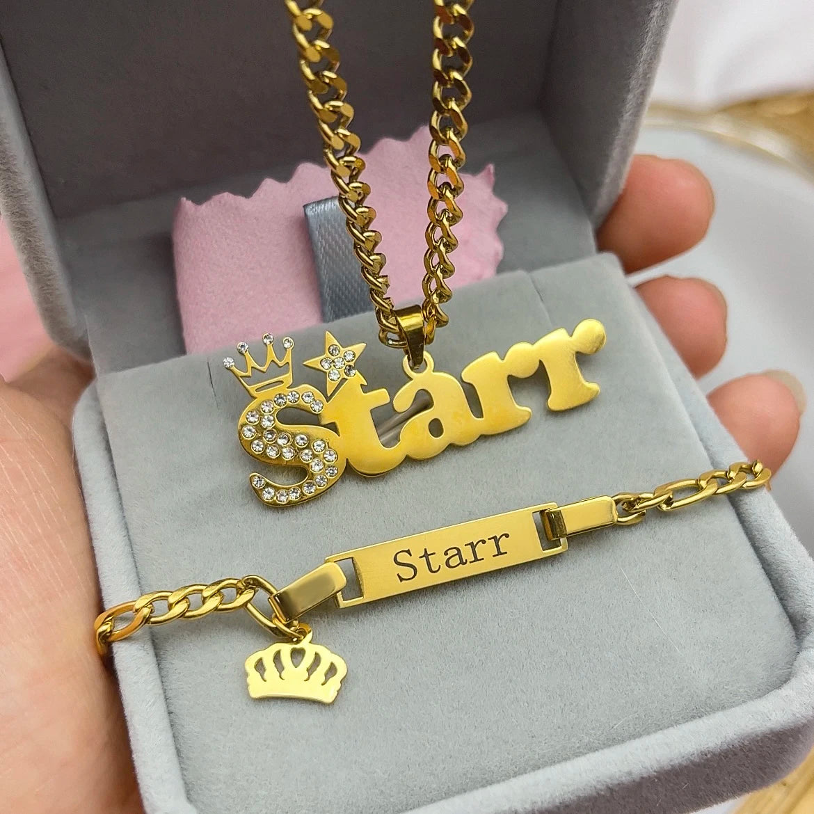 Customized Jewelry Sets Name Children's Set Personalized Letter Necklace Name Bangles Stainless Steel Mini Earring For Kids Gift