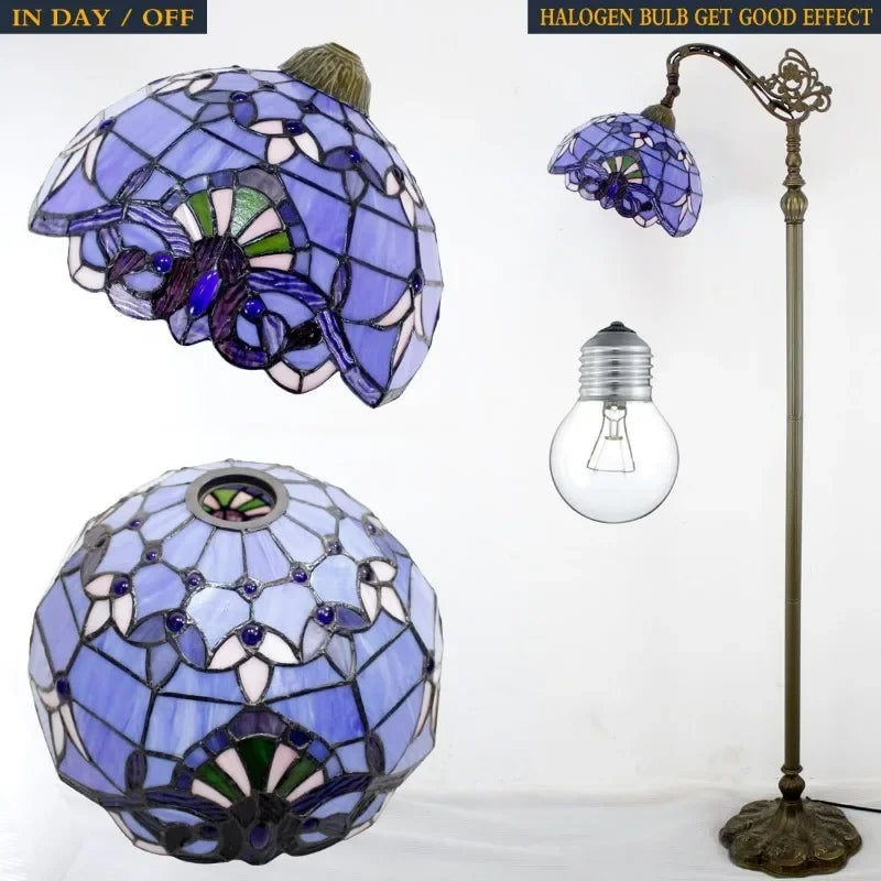 Floor Lamp Style Blue Purple Stained Glass Arched Lamp 12X18X64 Inches Gooseneck Adjustable Corner Standing Reading
