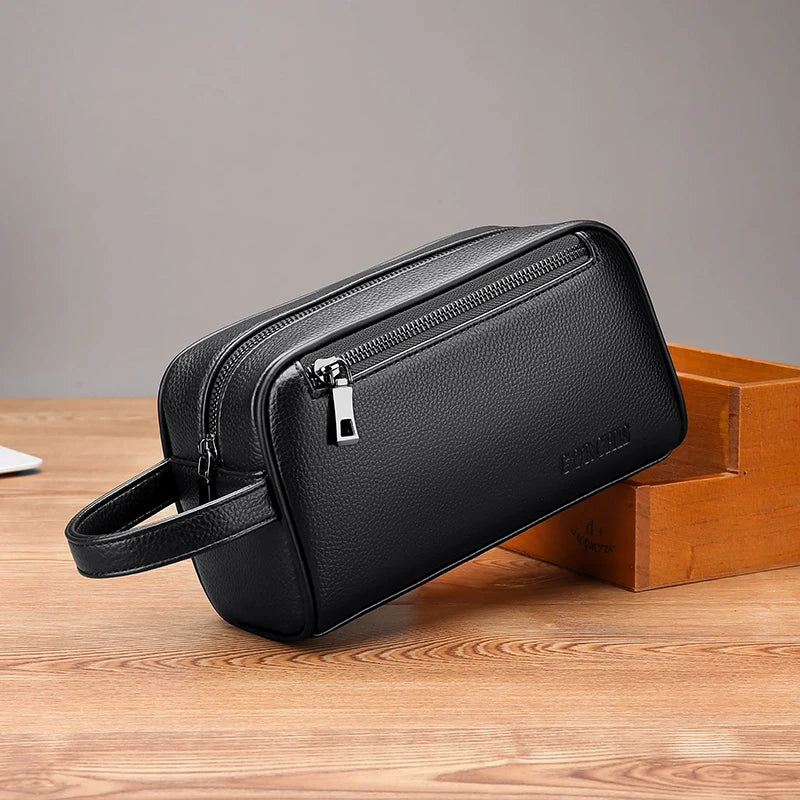 High Quality Top Layer Cowhide Double Zipper Handbag Anti-theft Wallet Card Bag Password Lock Buckle Bag For Men's Sacoche Homme