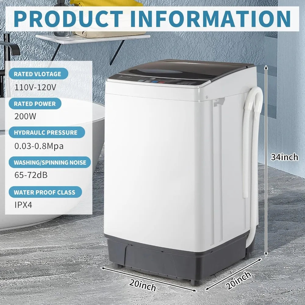 17.6lbs Full Automatic Washing Machine, 2 in 1 Portable Laundry Washer with Drain Pump, Compact Washer and Dryer Combo, House