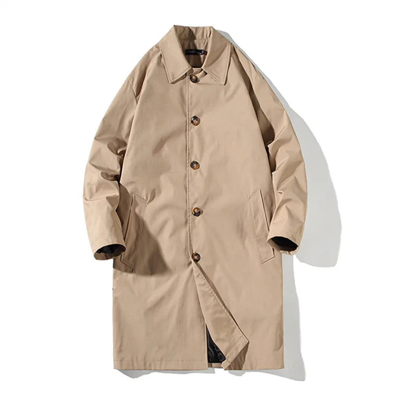 New Spring Autumn Trench Men Fashion Oversized Trench Jakcet Men Casual Windbreaker Mens Medium Length Turn Down Collar Trench