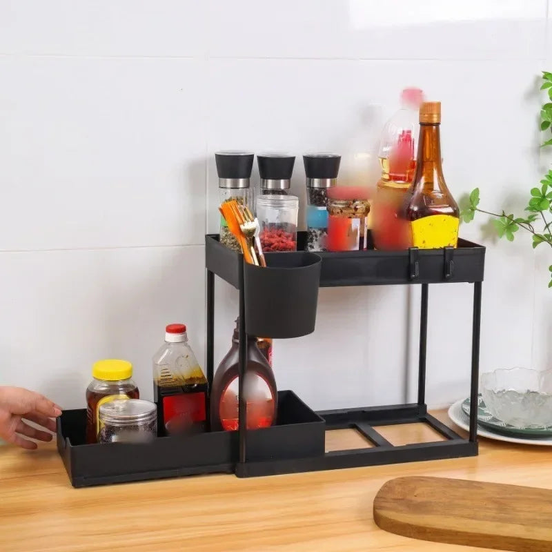 Under Sink Organizer Rack Kitchen Pull Out Shelf Small-scale Drawer Simple Deposit Shelves Bathroom Desktop Put Racks Banheiro