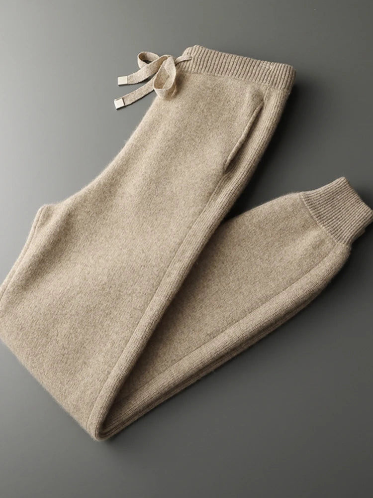 Yoyoselect Men 100% Cashmere Sweater Suit Zipper Hooded Cardigan Casual Pants Luxury Knitwear Autumn Winter Thick Warm Clothing