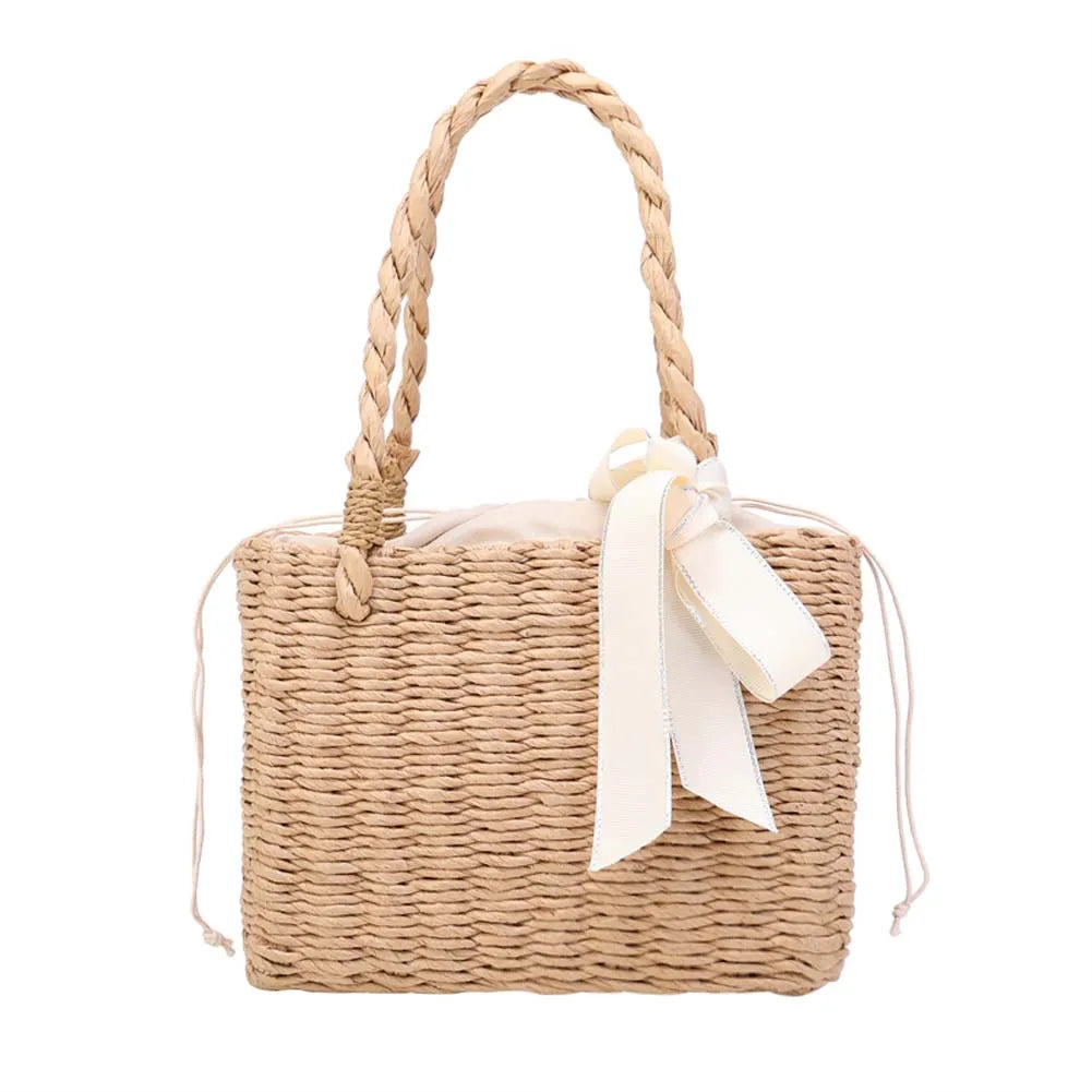 Summer Beach Handmade Woven Portable Bag Ladies Straw Square Basket Vintage Tote