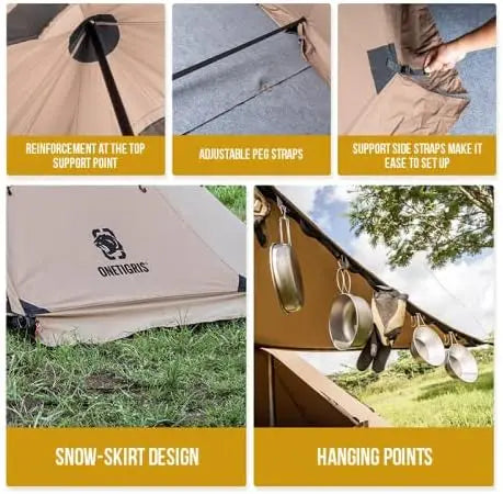 Canvas Hot Tent with Stove Jack, Wind-Proof Fire-Retardant, Durable 4 Season Camping Pyramid Tent for