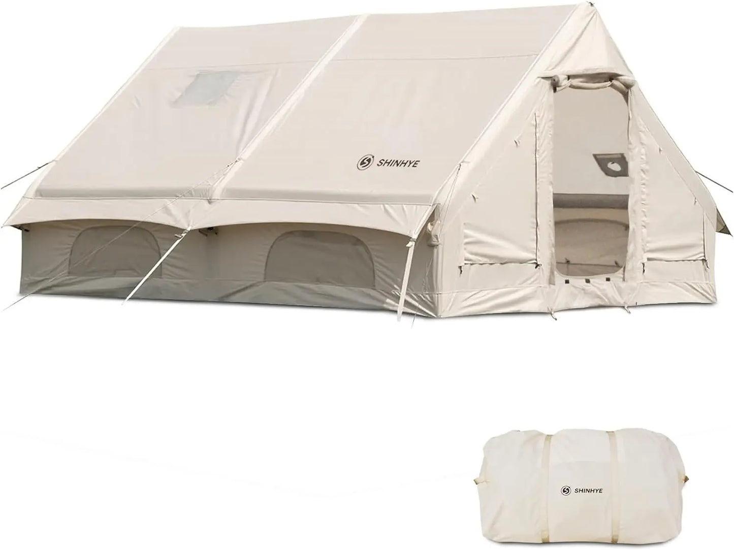 Inflatable tent with pumps, easy-to-pitch large outdoor tent, cabin tents with double mesh windows and convective double doors