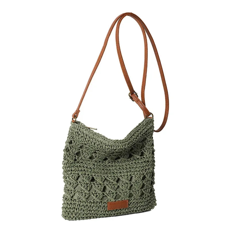 Casual Straw Women Shoulder Bags Handmade Woven Crossbody Bag Summer Beach Bag Simple Small Tote Bali Purses 2025