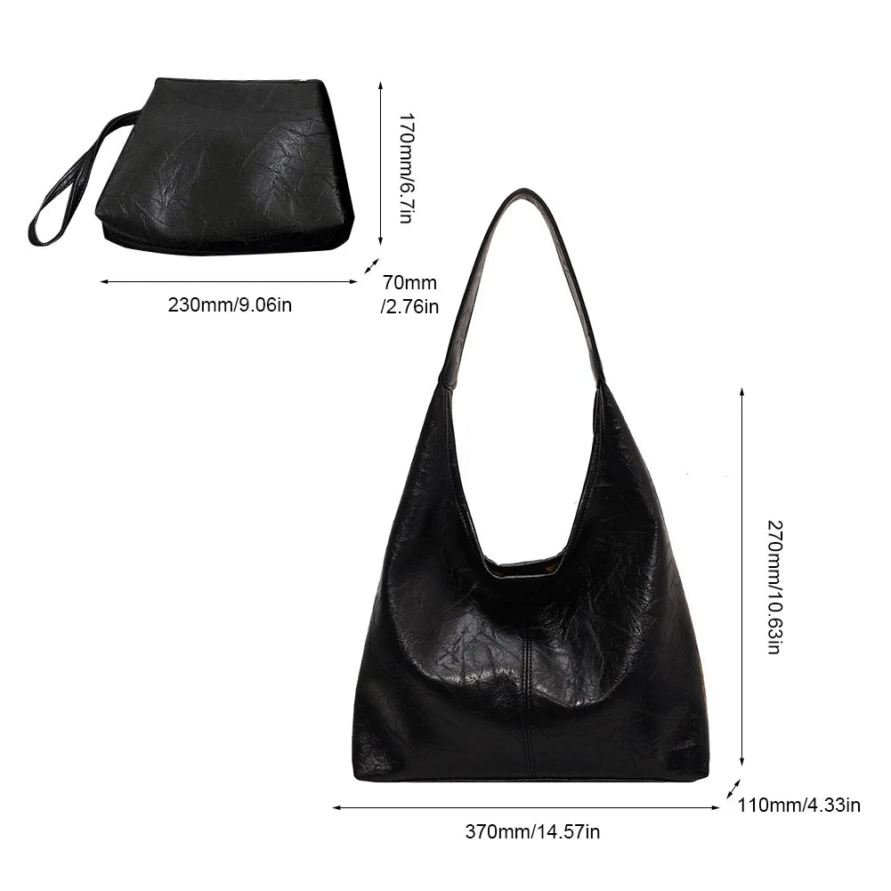 Soft PU Leather Shoulder Bag Vintage Wine Red Ladies Shoulder Bag Commuter Large Handbag for Women Wedding Totes Underarm Bag