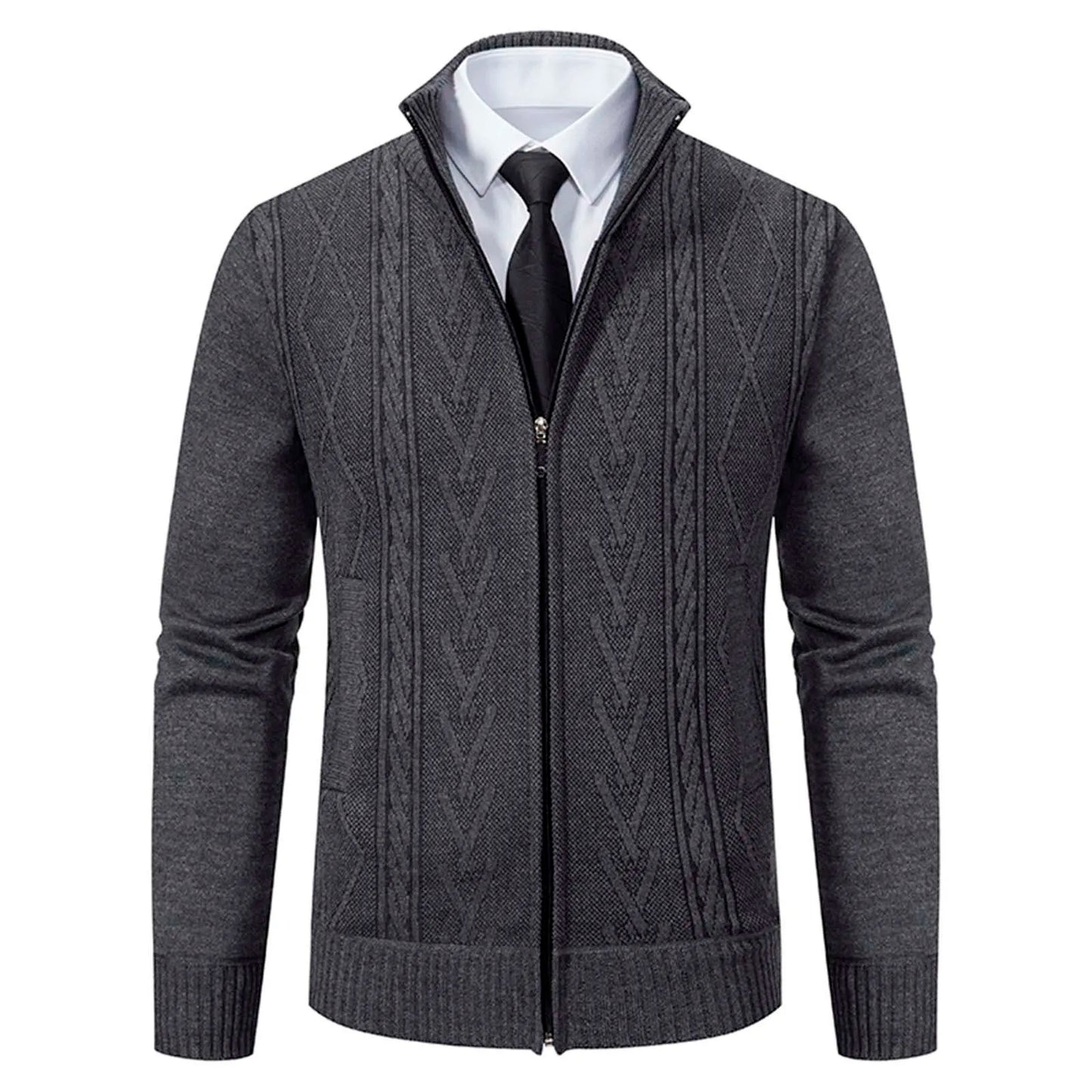 Printing Mens' Sweater Stand Collar Long-Sleeve Sweater Fall Winter Slim Fit Cardigan For Man Pocket Zipper Casual Coats
