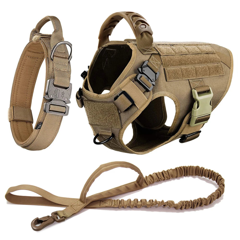 Large Dog Harness Collar Leash Set Military Dog K9 Harnesses Pet Tactical Vest Training German Shepherd For Medium Large Dogs