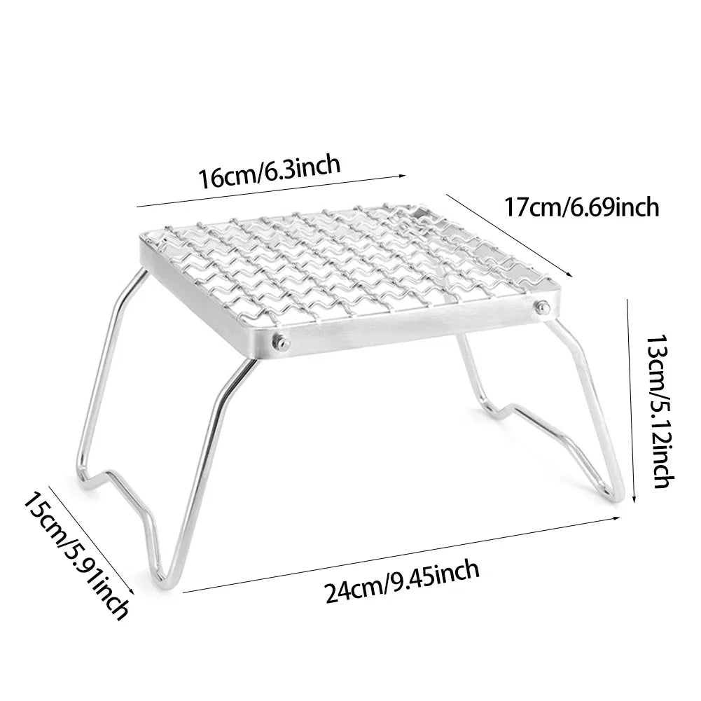 Stainless Steel Folding Grill Rack Portable Backpacking Camping Stove Oven Campfire BBQ Grill Stand Barbecue Accessories