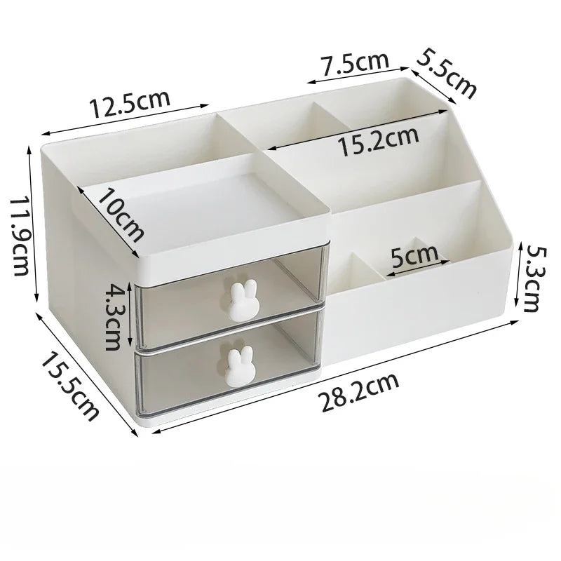 Desktop Cosmetic Storage Box with Drawers And Pen Holder Office Desk Organizer Stationery Rack for Desktop Organization
