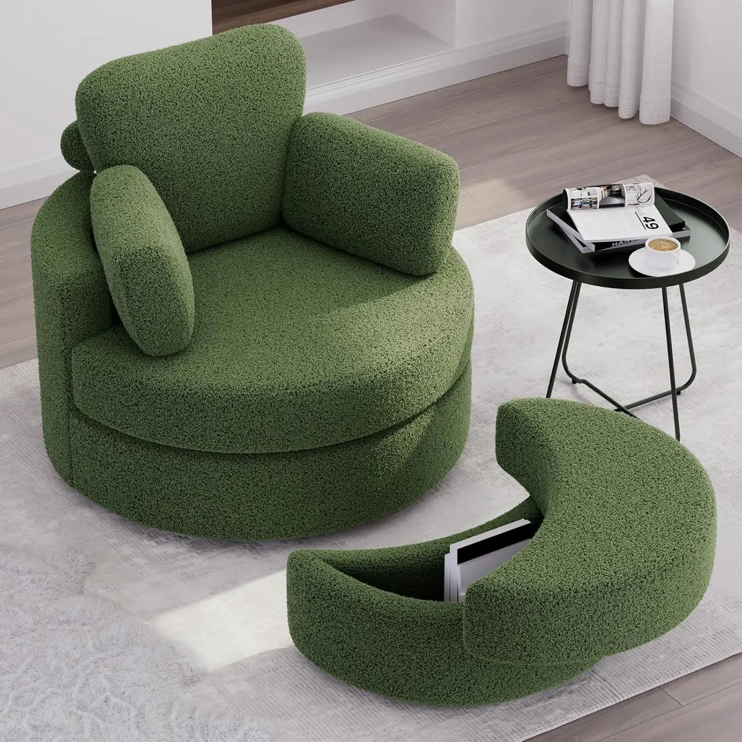 Swivel Accent Chair,Swivel Chair with Ottoman, Cuddle Chairs Round Lounge Sofa Chair with Pillow, 360° Swivel Chairs Corduroy