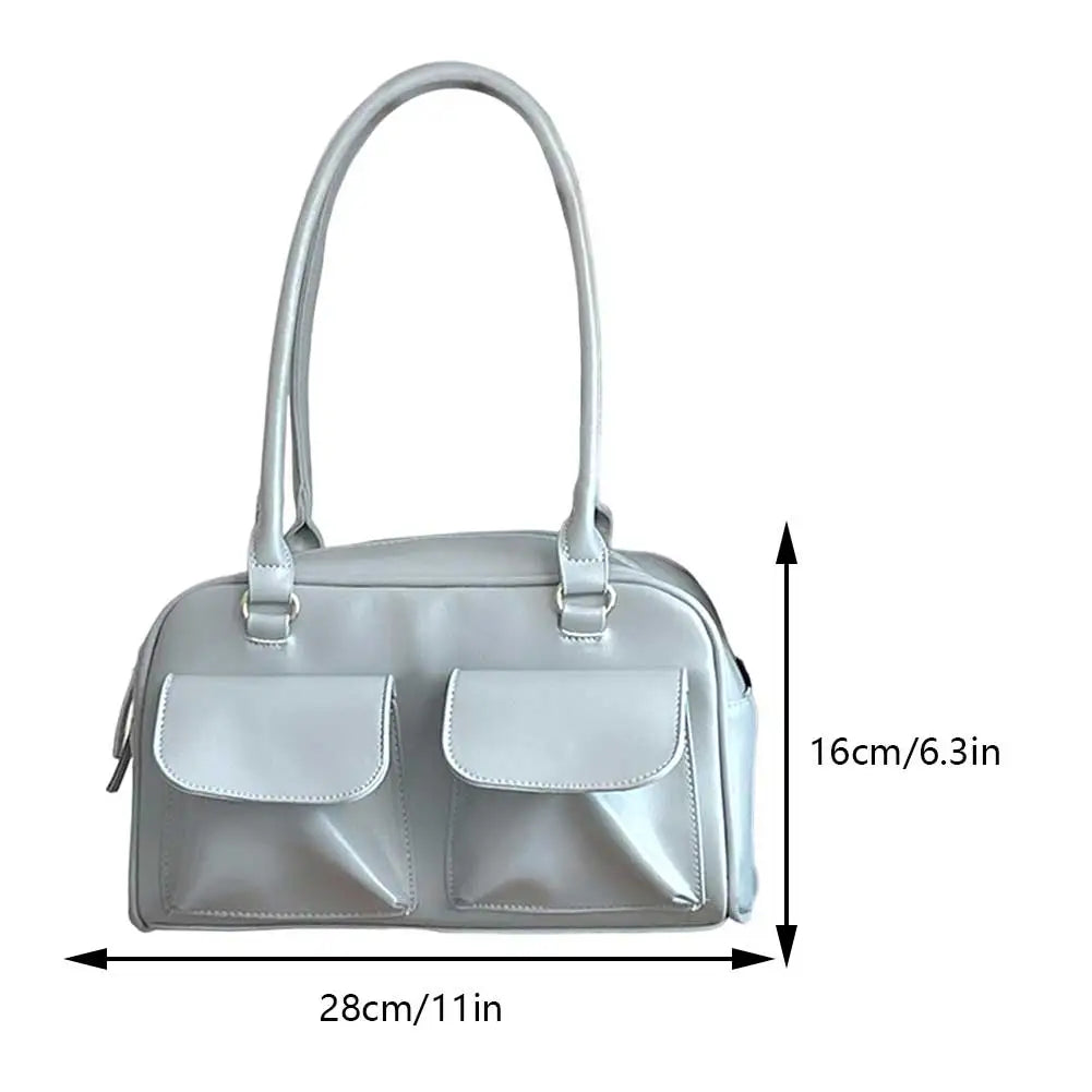 Retro Women's Satchel Hobo Bag PU Leather Shopping Bag Fashion Solid Designer Armpit Bag Casual Double Pocket Hand Underarm Bag