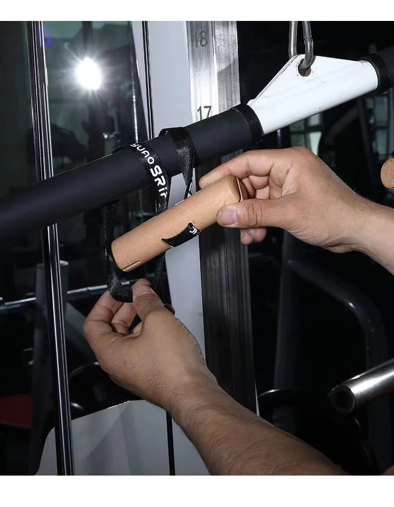 1Pair Wooden Grips Pull Up Handle Deadlift Weightlifting Bar Cable Machine Strength Workout Strap Gym Handle Fitness Accessories