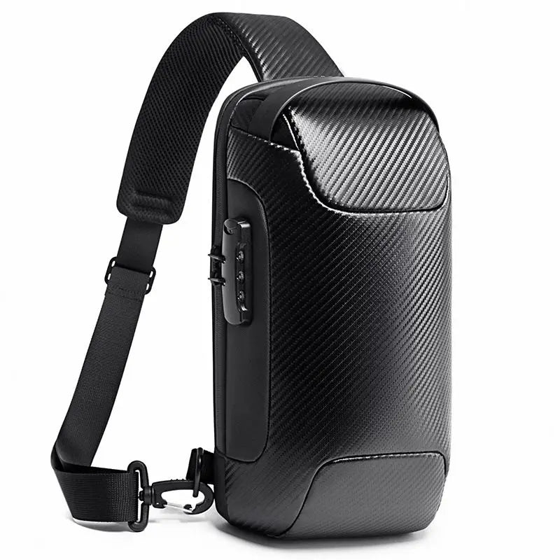 BANGE Upgraded Chest Bag Pack Men Waterproof Multifunction Carbon Fiber Pattern Crossbody Bag USB Sling Shoulder Bags Messenger