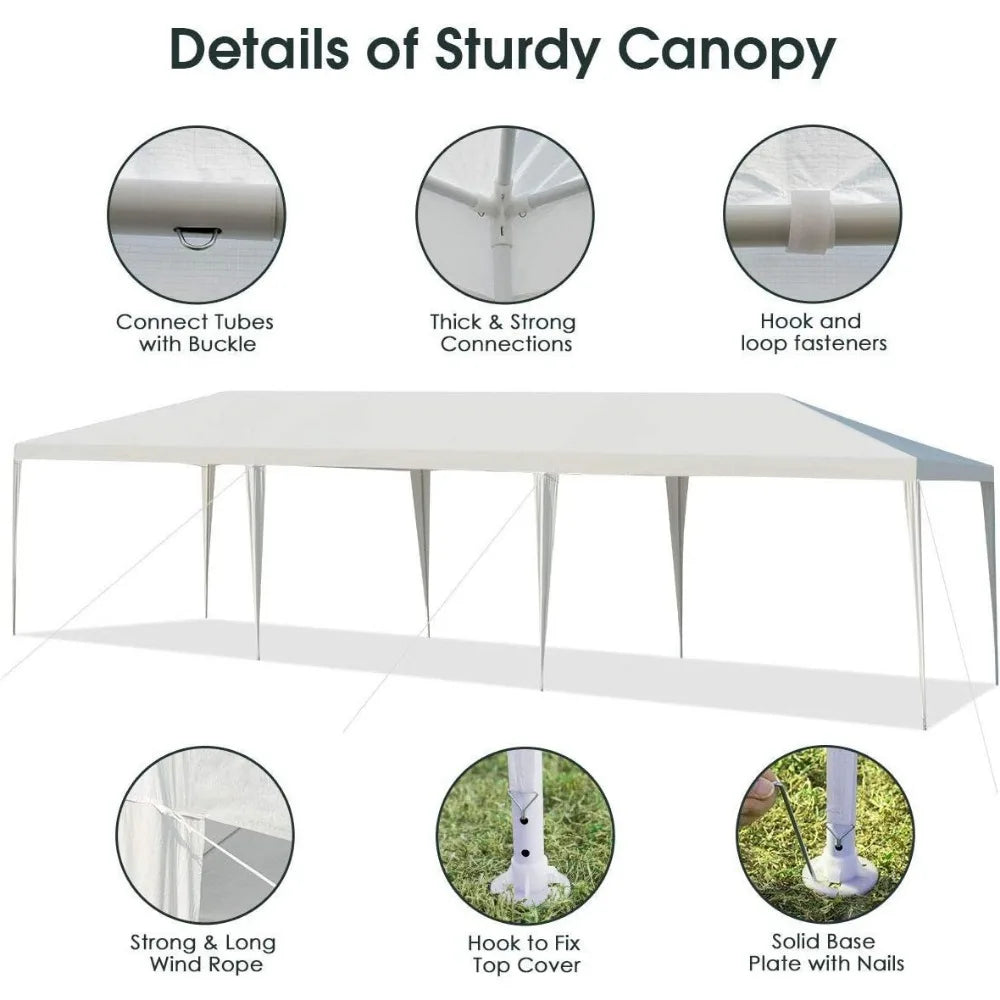 Feet Outdoor Canopy Tent, Wedding Party Tent with 16 Stakes & 8 Wind Ropes, Yard Enclosed White Tent for Events Parties,Backyard
