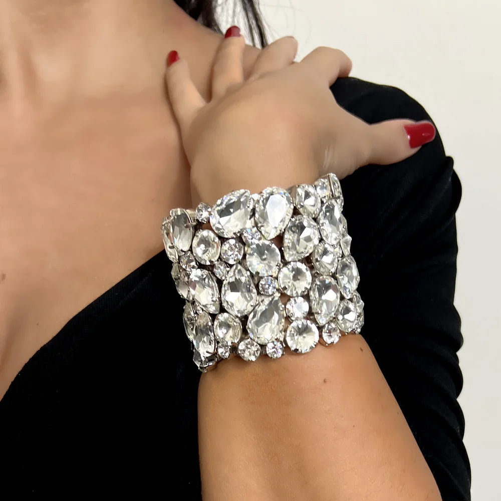 Stonefans Luxury Necklace Set Wedding Bridesmaid Bangle Dress Hand INS Exaggerate Prom Jewelry Men Vintage Sets With Bracelet