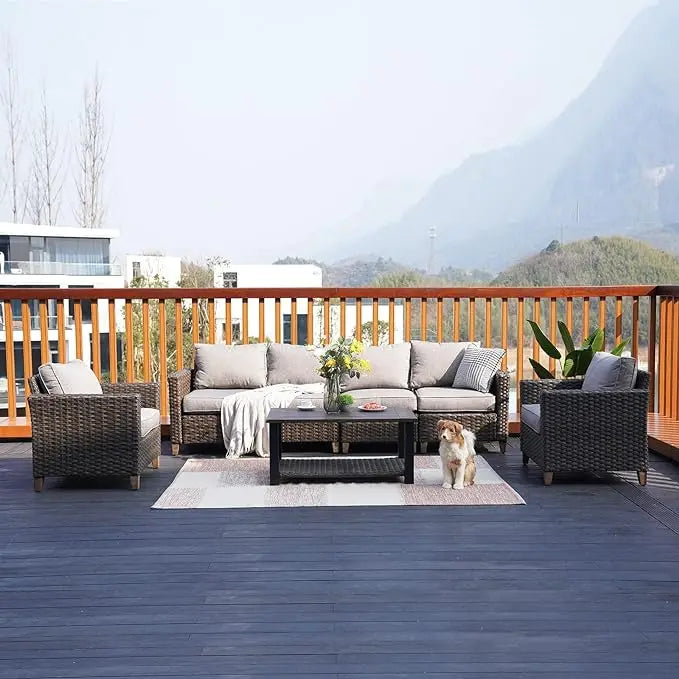 Sofa Sets Outdoor Furniture Sets, PE Wicker Patio Furniture Sectional Sofa with Thick Olefin Cushions for Yard Garden Porch