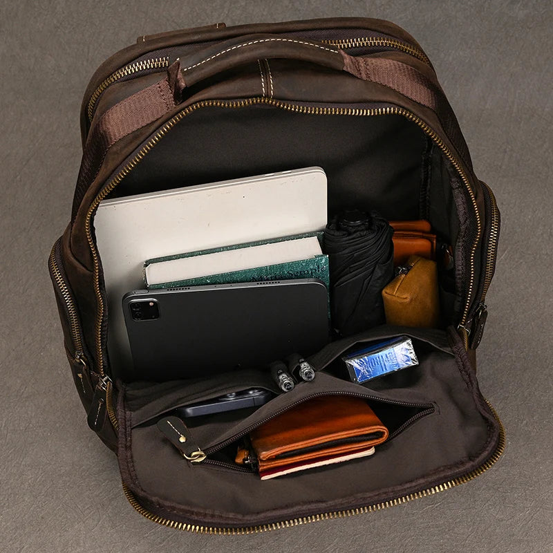 Soft Genuine Leather Backpack Fit For 15.6 inch Laptop Daypack Multifunction USB charging Fashion Male Mochila Travel BacKpack