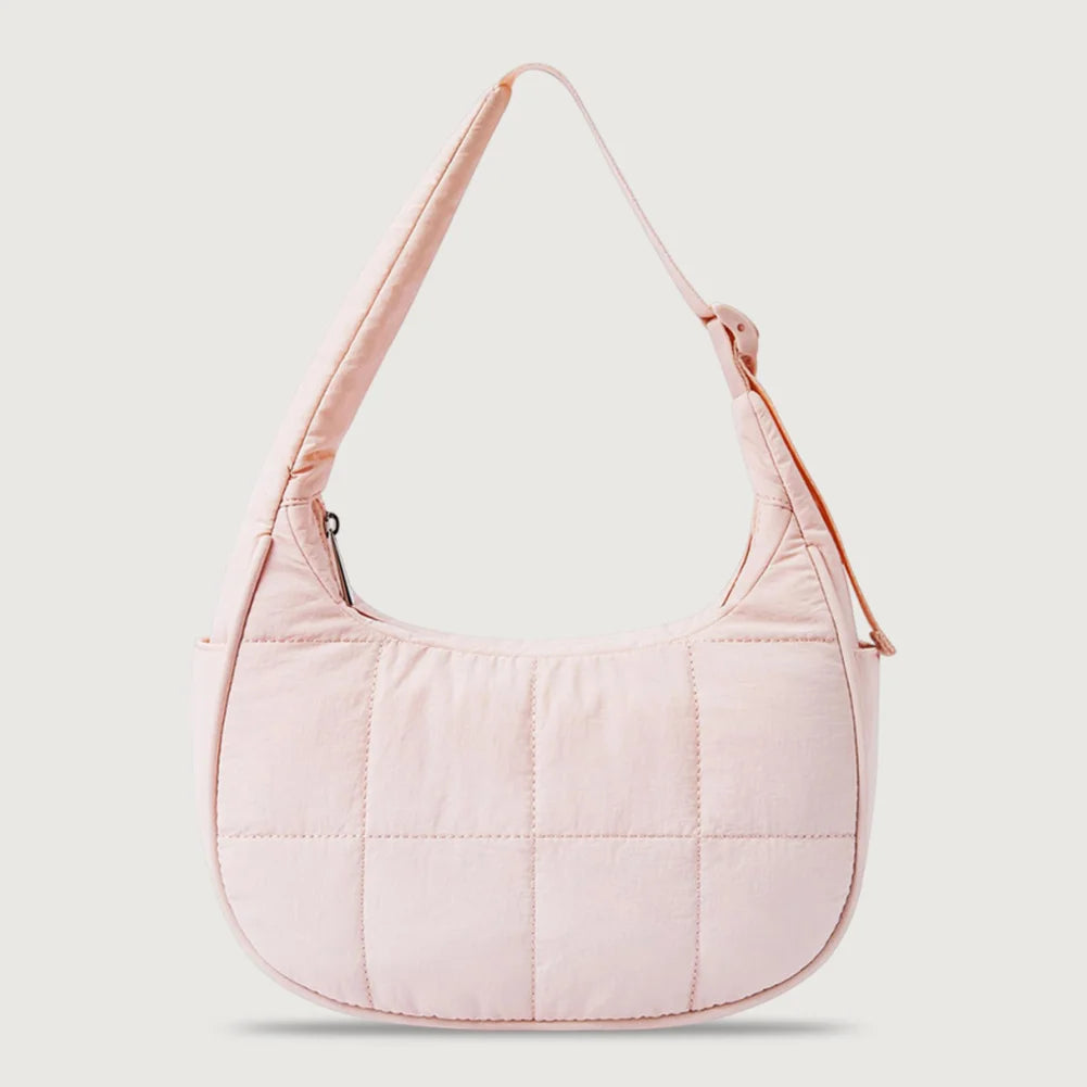 Puffer Crescent Bag for Women Adjustable Strap Shoulder Bag Nylon with Zipper Shoulder Purse Hobo Bag for Work Travel