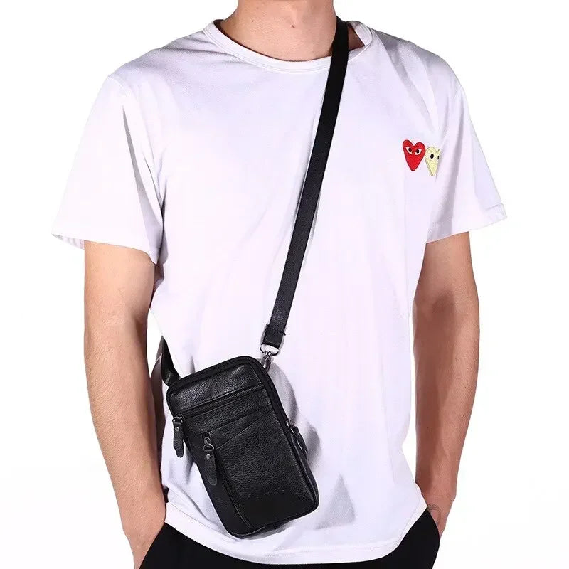 Men PU Leather Shoulder Crossbody Bag Leisure Pure Business Male Waist Belt Bags Casual Mini Mobile Portable Phone Purse