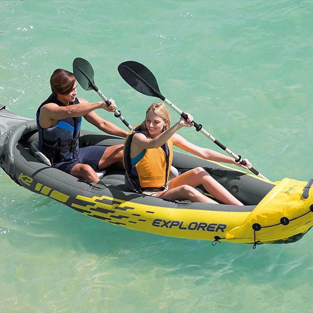 68307EP Explorer K2 Inflatable Kayak Set: Includes Deluxe 86in Aluminum Oars and High-Output Pump SuperStrong PVC