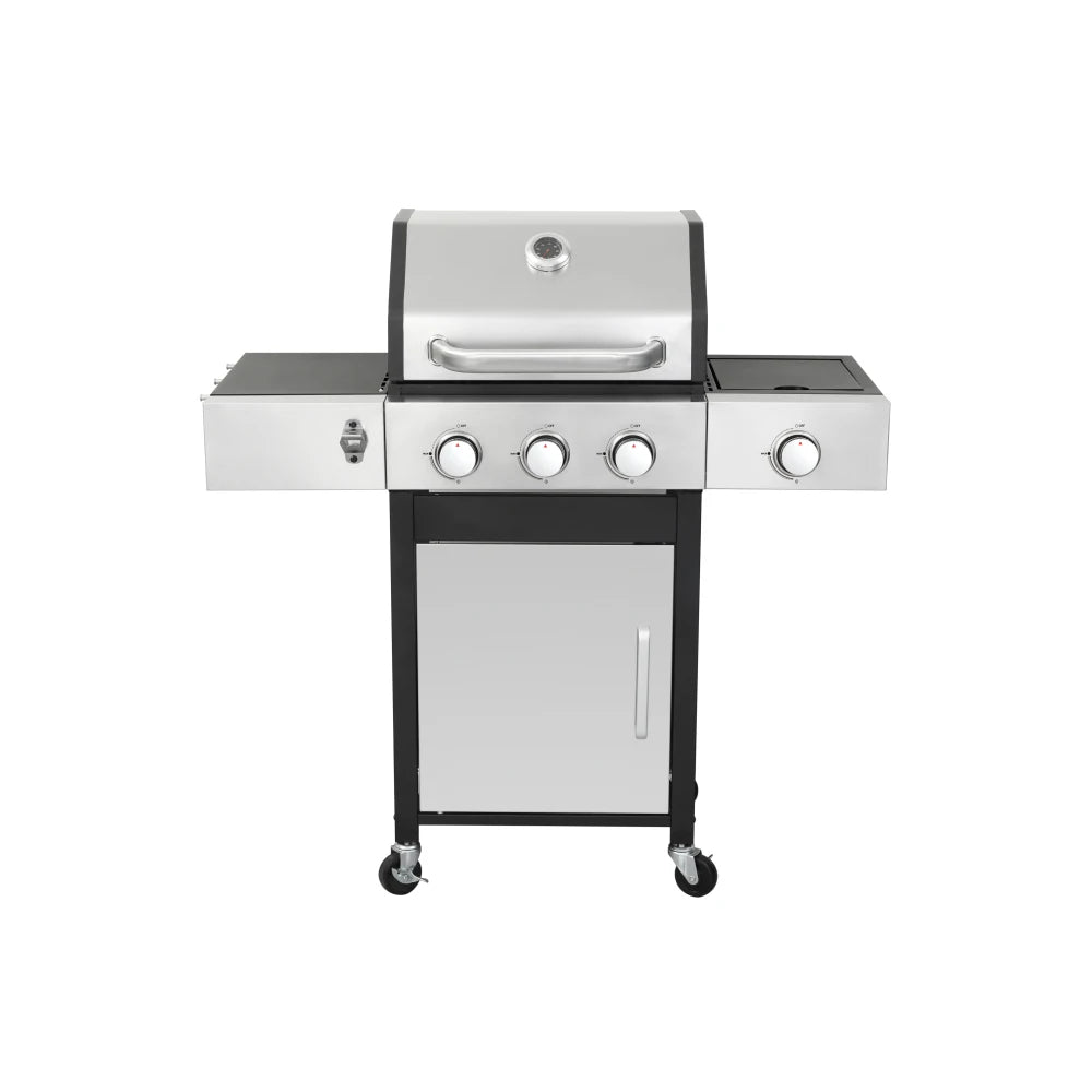 3-Burner Propane Gas BBQ Grill with Side Burner, 37230BTU Output with Enameled Cast Iron Cooking Grids for Outdoor Barbecue BBQ