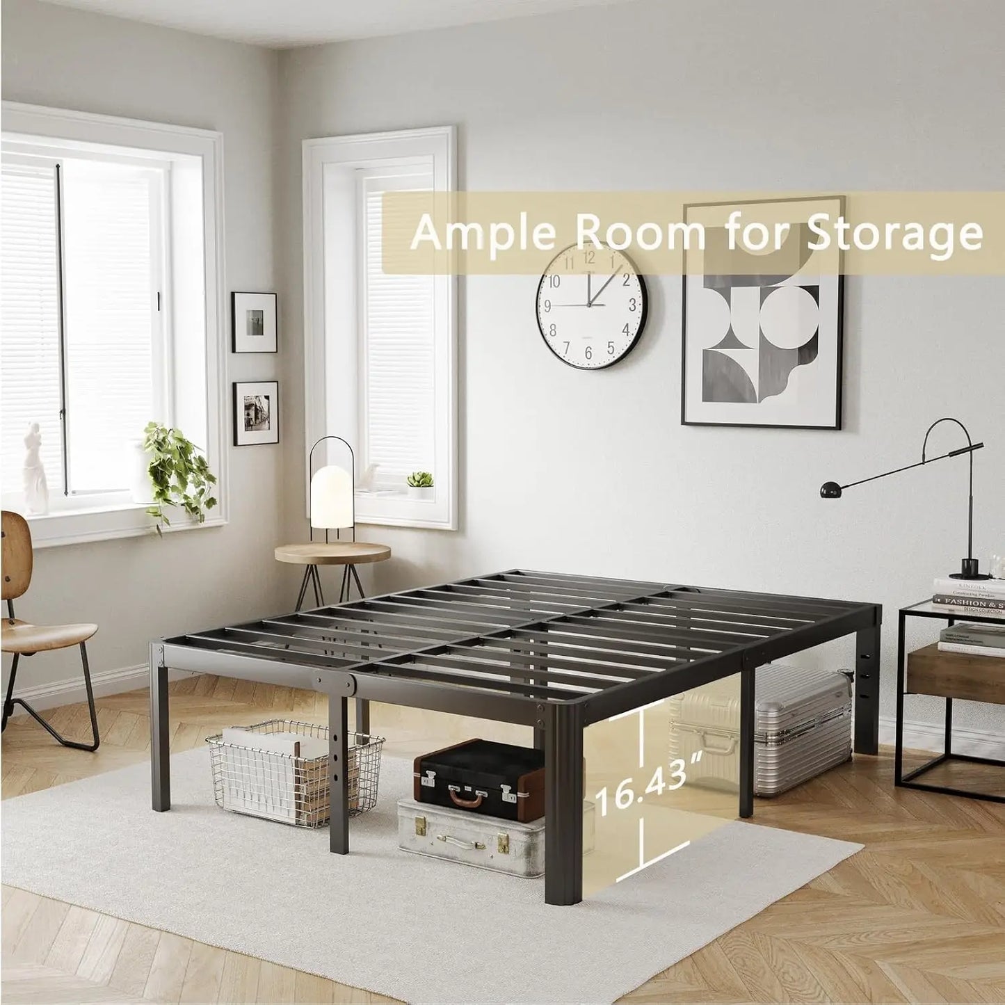 Keramik 18 Inch High Queen Bed Frame No Box Spring Needed, Platform Bed Frame Queen Size Metal With Round Edge, Easy Assembly,