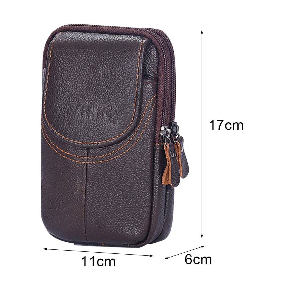 Men Leather Waist Bag Large Capacity Belt Bag Brown Shoulder Bags Crossbody Bags Multi-layer Buckle Mobile Phone Bag Bum Pouch