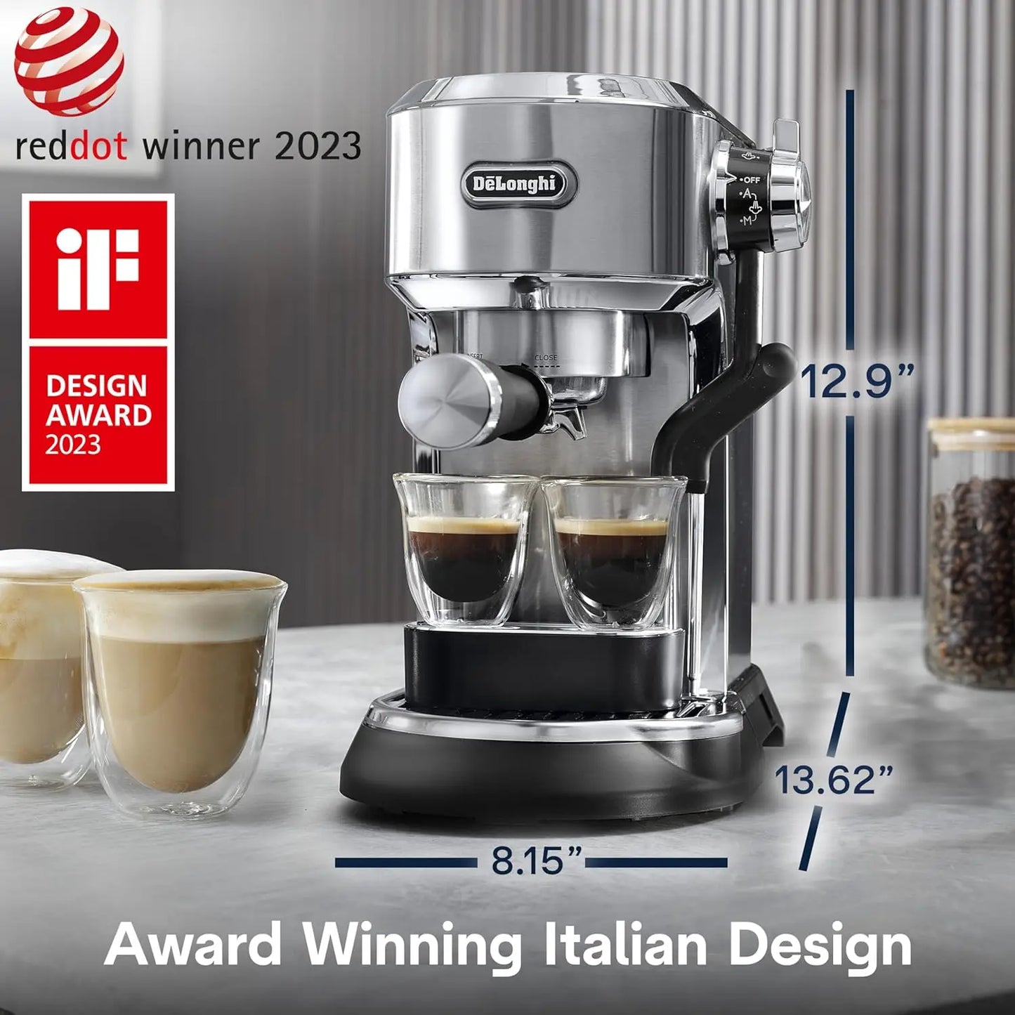 Dedica Maestro Plus Espresso Machine with Automatic Steam Wand for Latte, Cappuccino, Coffee, Stainless Steel, EC950M
