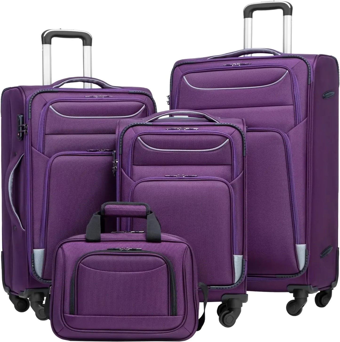 Luggage 4 Piece Set Suitcase Spinner TSA Lock Softshell lightweight (blue+sliver)