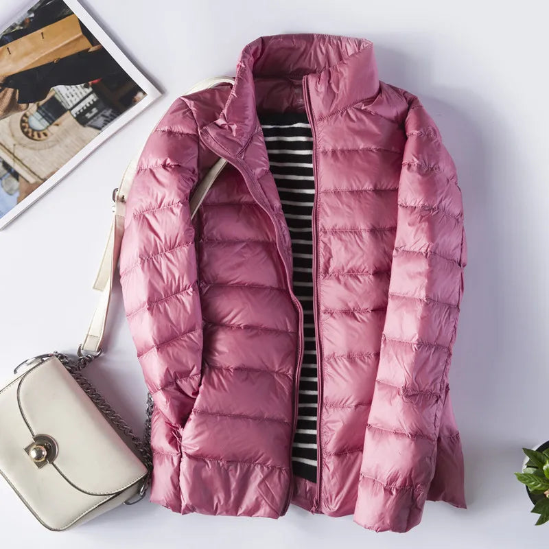 New Women Thin Down Jacket White Duck Ultralight Jackets Autumn and Winter Warm Coats M-5XL Portable Outwear Down Jacket Women