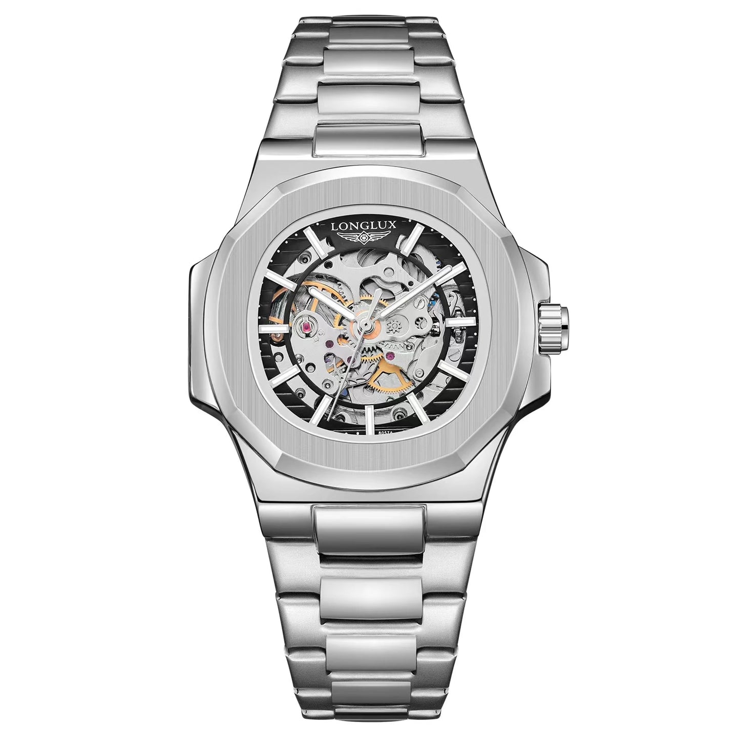 LONGLUX automatic man watch luxury wholesale mechanical wristwatches stainless steel skeleton waterproof mens watch men gift
