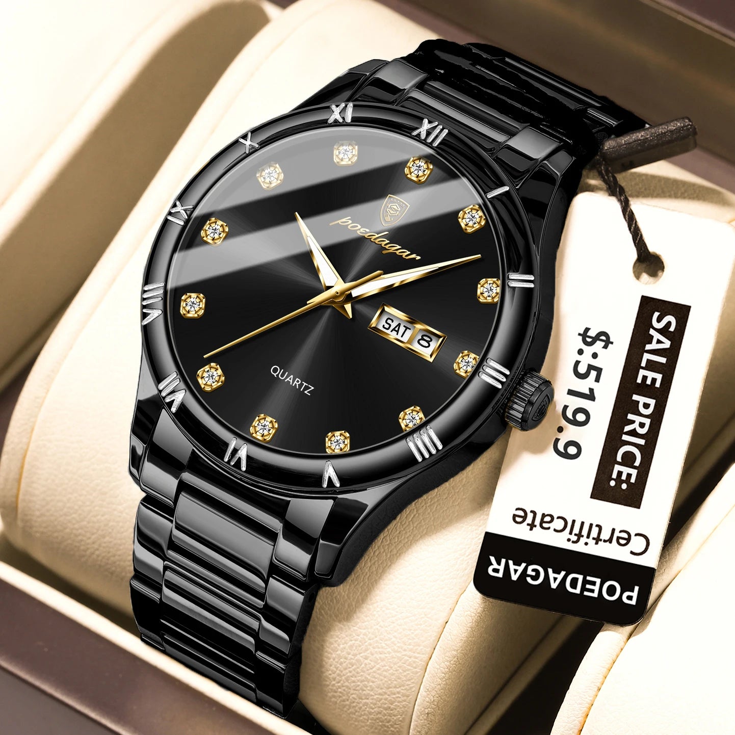 POEDAGAR Top Luxury Watch For Man Date Week Waterproof Luminous Man Wristwatch Quartz Stainless Steel Men's Watches Sports Reloj