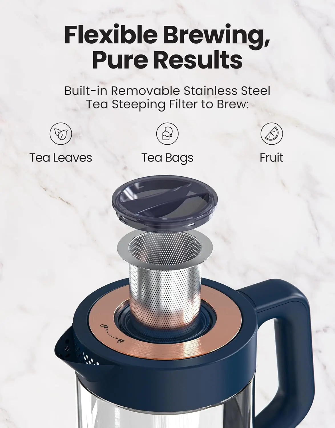 Hot Tea Maker With Temperature Control And Automatic Shut Off. 1.5 Liters Capacity | Midnight Blue Color