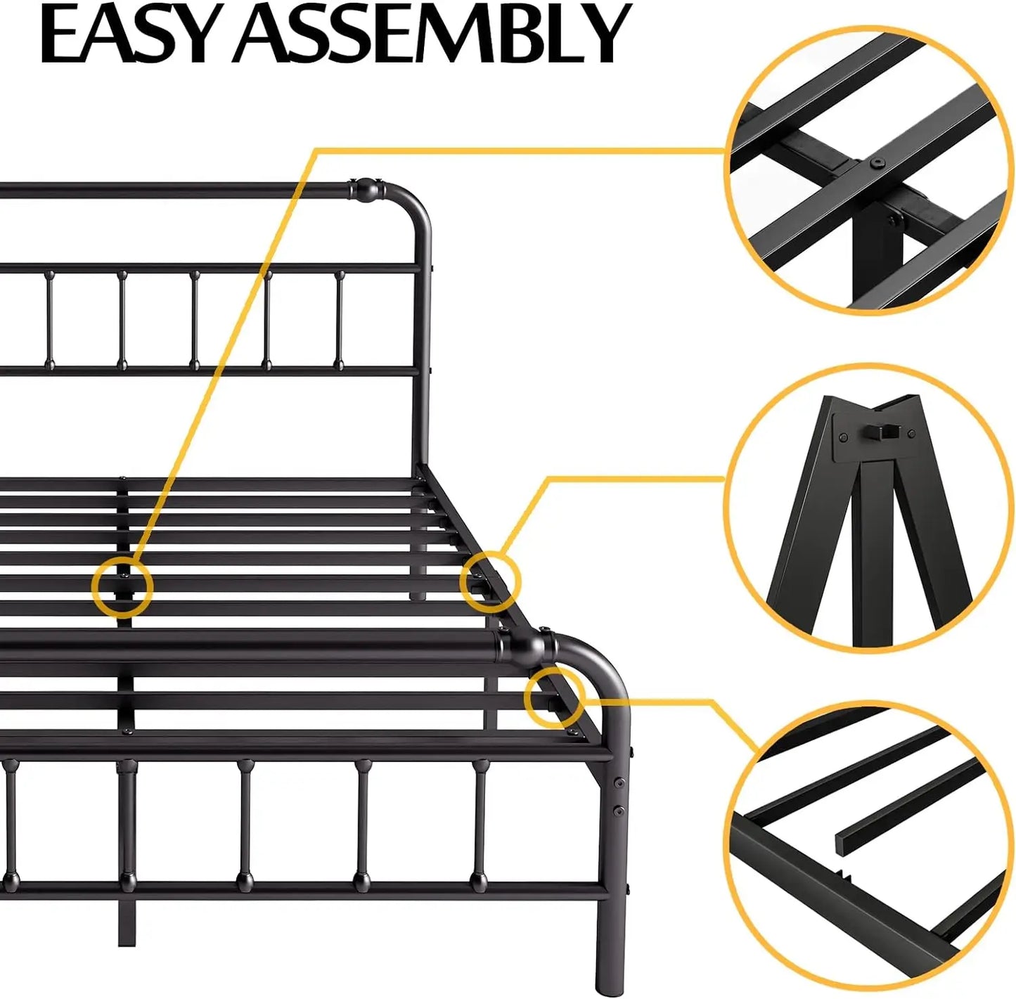 Queen Size Bed Frame With Headboard And Footboard, 18 Inches High, 3500 Pounds Heavy Duty Metal Slats Support For Mattress, No