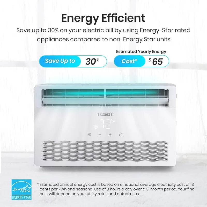 TOSOT 8,000 Air Conditioner Cools up to 350 sq. ft. Quiet, LED, Smart Remote Control, Energy Efficient Window AC,8000 BTU, White