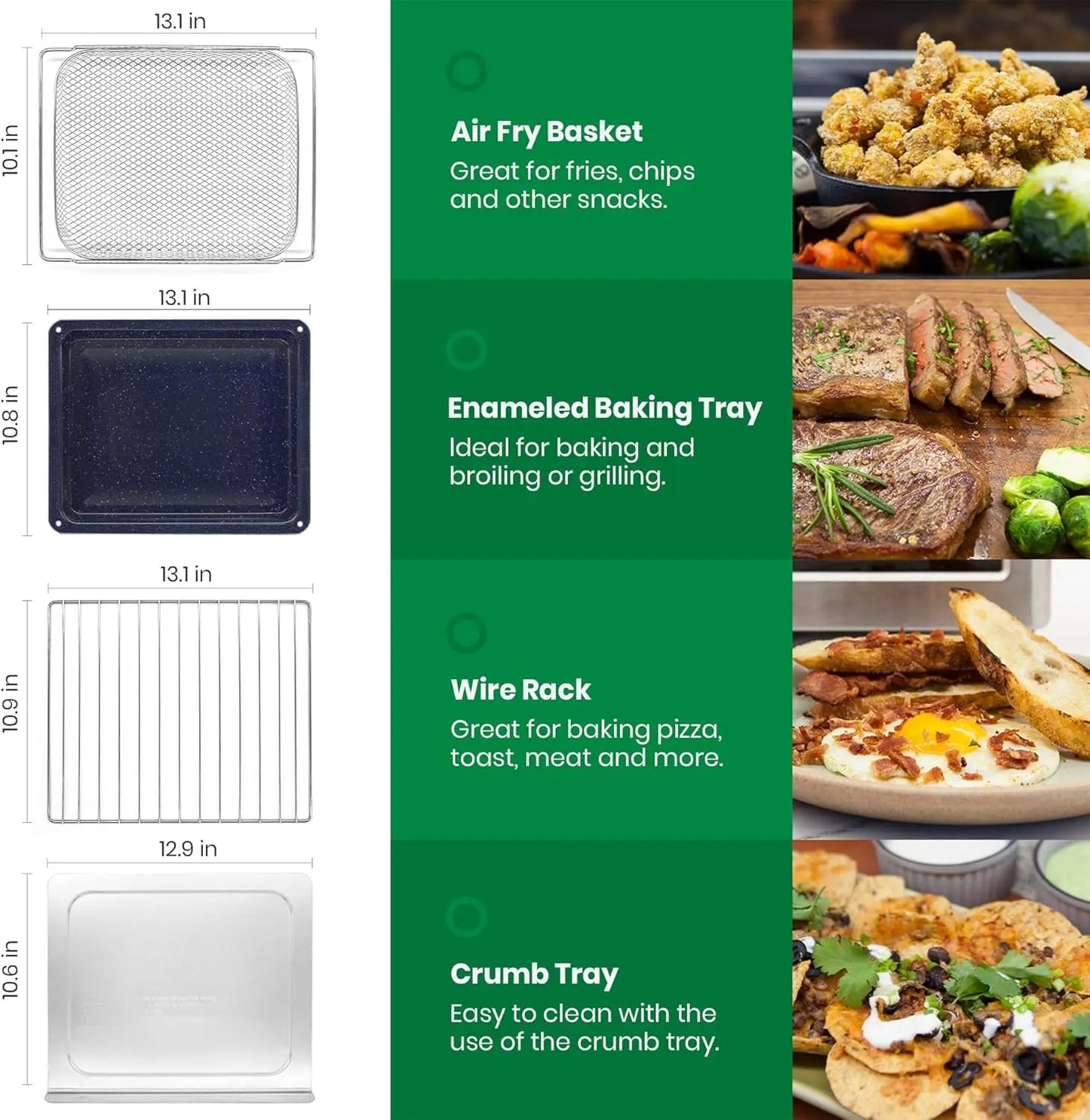 Air Fryer Toaster Oven, Extra Large Countertop Convection Oven 10-in-1 Combo, 6-Slice Toast, Enamel Baking Pan Easy Clean with R